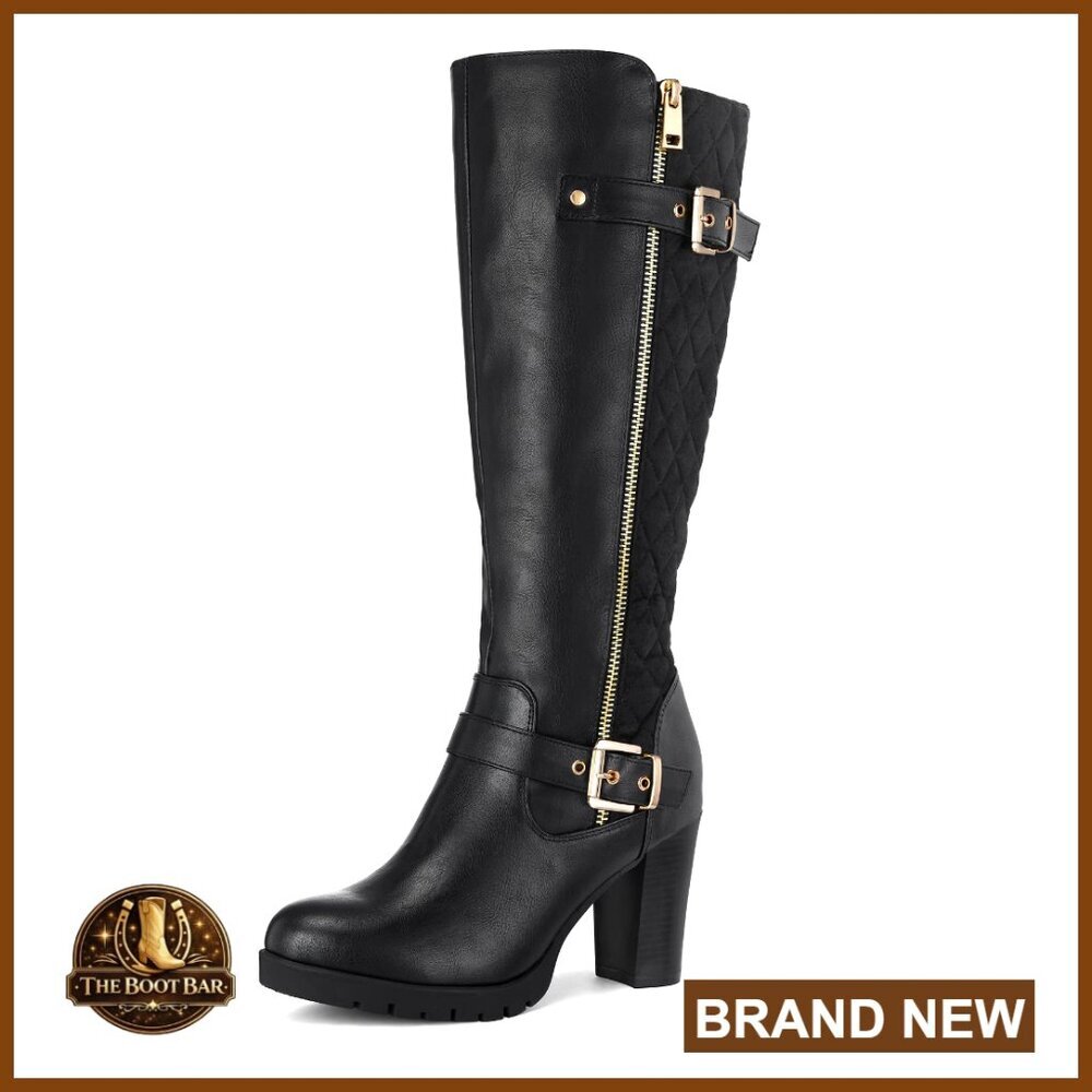Knee High Boots Chunky Block Heel Winter Boots Side Zippers Warm Fashion